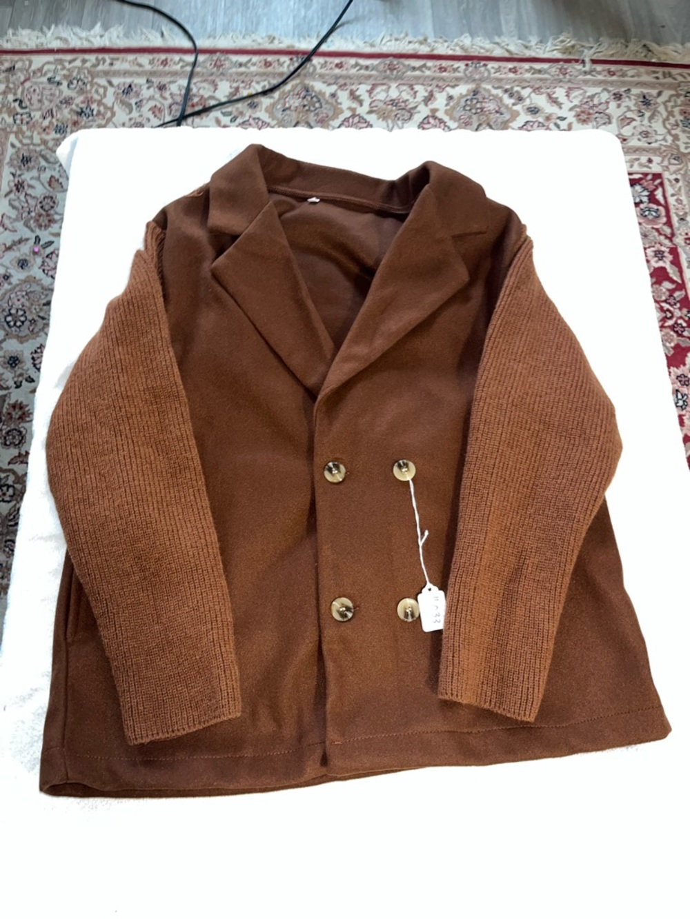 60s style vintage Brown Double-Breasted Knit Sleeve Blazer Jacket